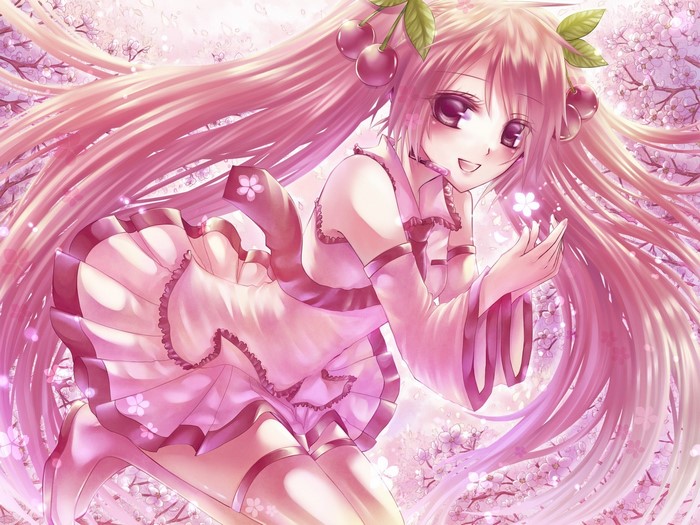 Sakura Miku from Vocaloid with cherry hair accessories