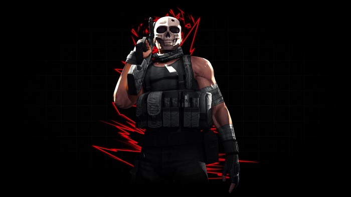 Terrorist with Skull Mask holding a Gun in Point Blank