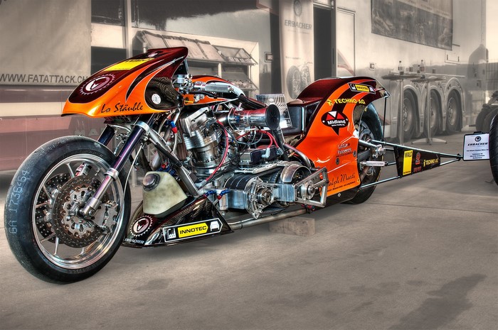 Custom Drag Motorcycle with Flames