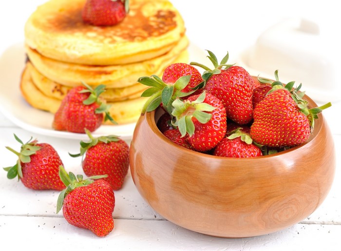 Pancakes and Strawberries in a Bowl
