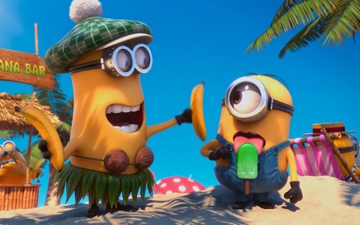 Minions from Despicable Me 2 at a beach bar