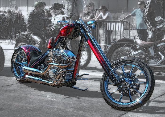 Custom Harley-Davidson motorcycle with flames