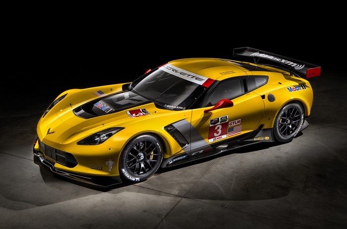 Yellow 2014 Chevrolet Corvette C7 R Race Car