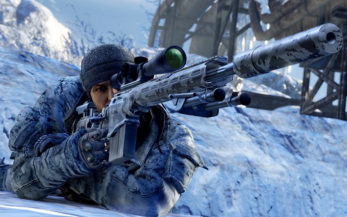 Sniper with Rifle in Snowy Terrain