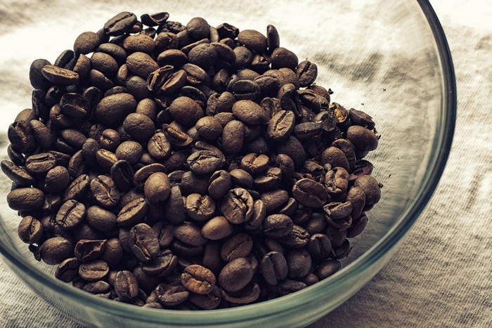 Coffee beans in a glass bowl