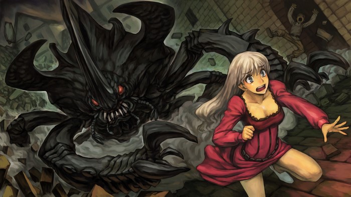 Girl running from monster in Dragon's Crown