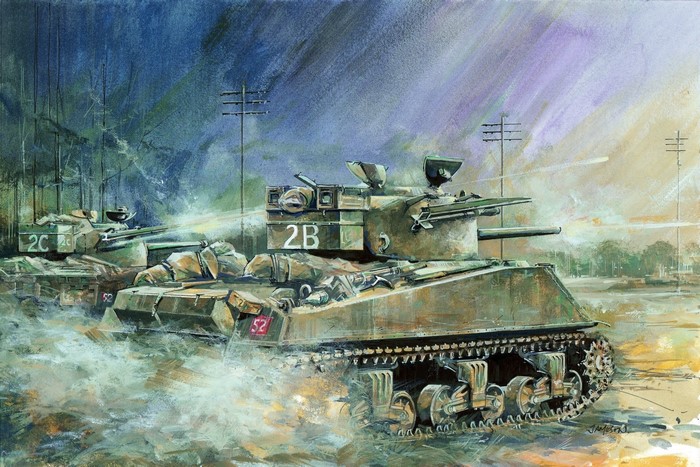 British Sherman Mk. V Tulip Tanks in Action