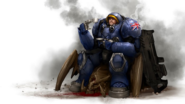 StarCraft Marine drinking tea on a dead creature