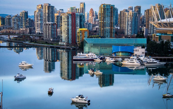 Vancouver Skyscrapers and Boats on Water