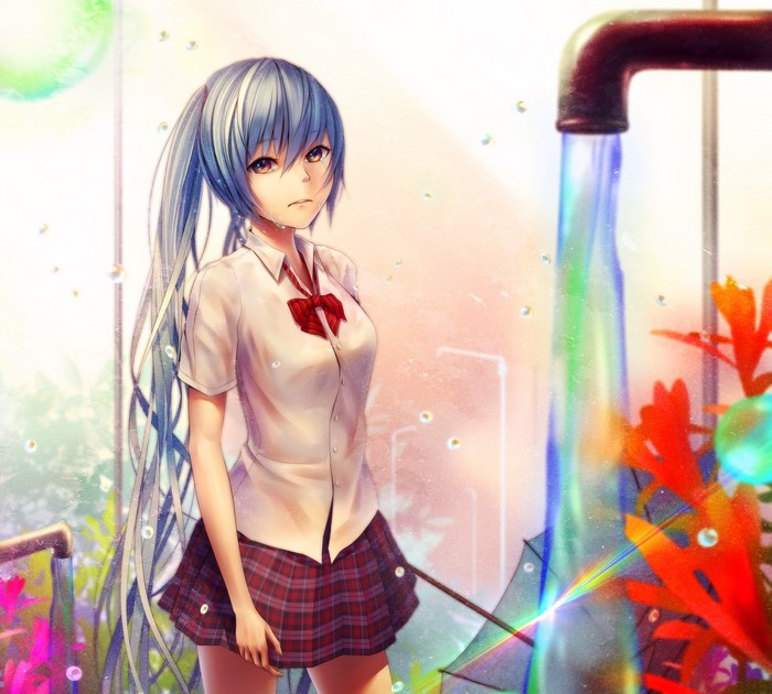 Hatsune Miku from Vocaloid in school uniform
