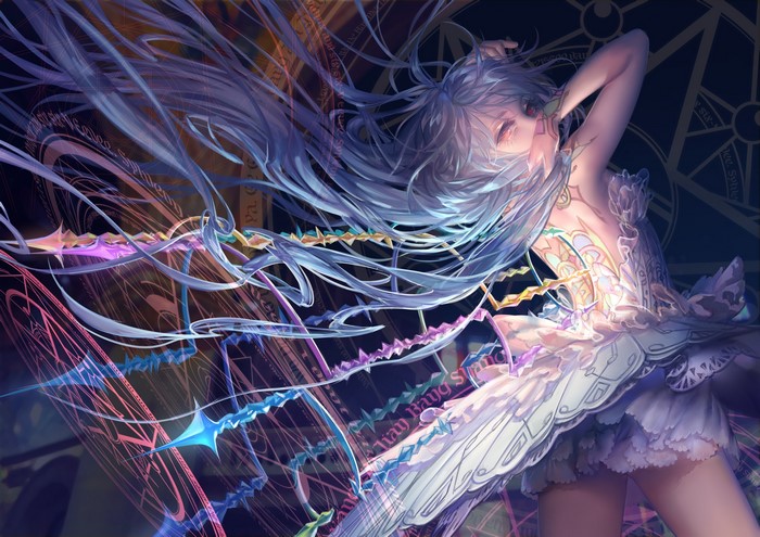 Original character with flowing hair and magic dress