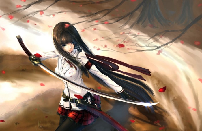 Anime girl with katana in a forest