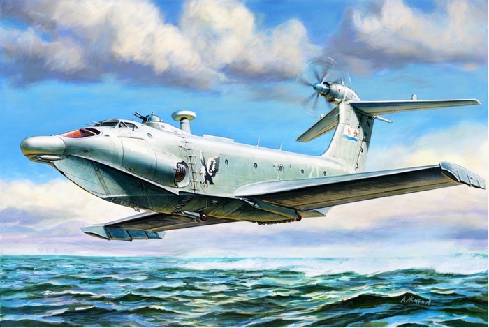 A-90 Orlyonok Ekranoplan flying over the sea