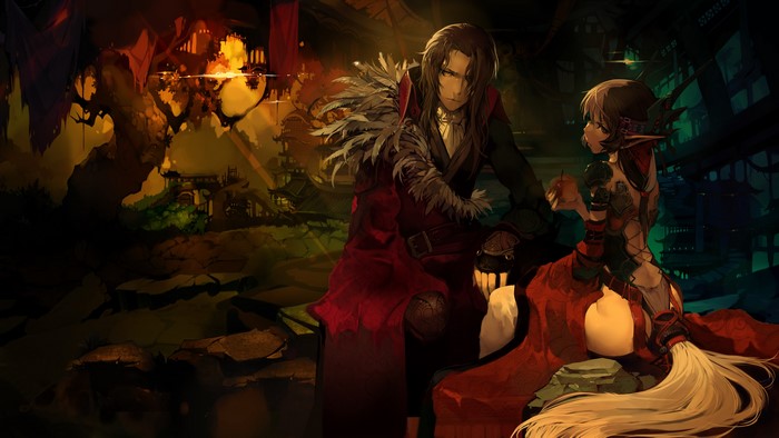 Young man and elf in fantasy setting
