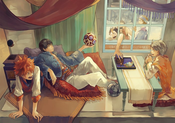 Haikyuu!! characters in a room with a window