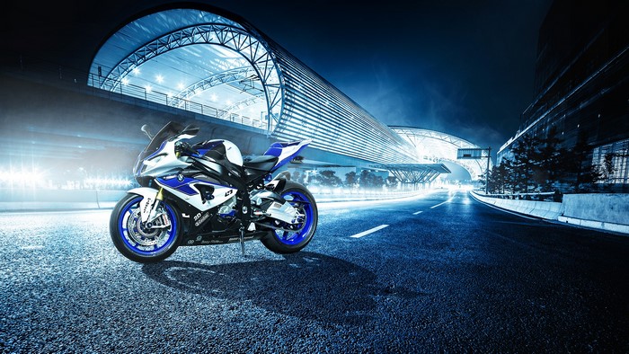 BMW HP4 Motorcycle on a City Road at Night