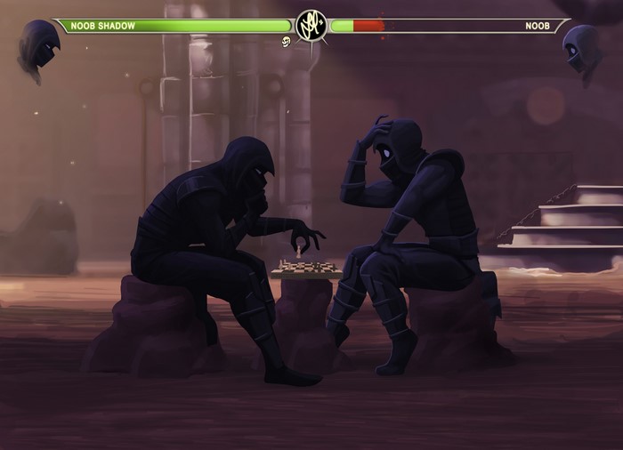 Noob Saibot from Mortal Kombat playing chess