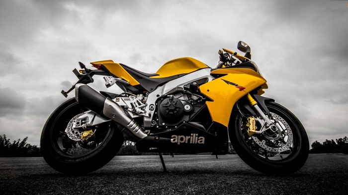 Yellow Aprilia RSV4 motorcycle
