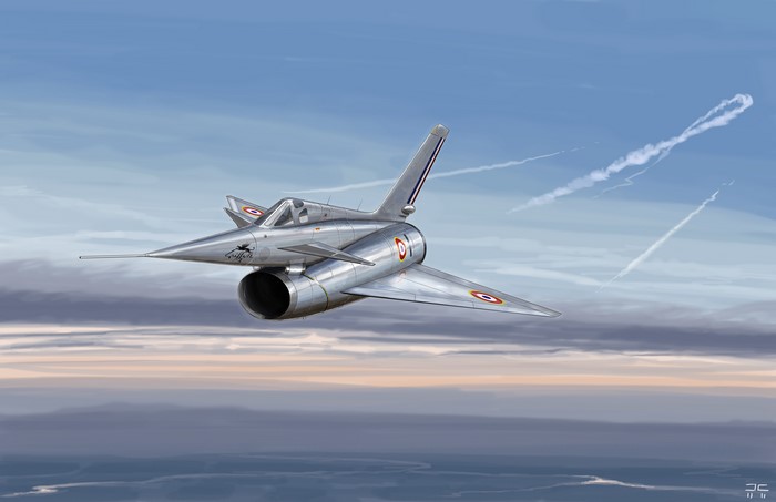 French fighter airplane in flight