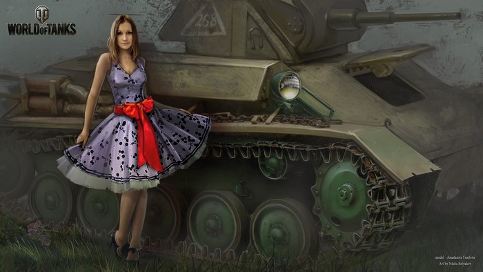 World of Tanks model Anastasia Yudina with tank