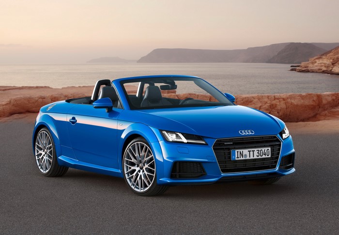 Blue Audi TT Roadster Convertible by the Coast