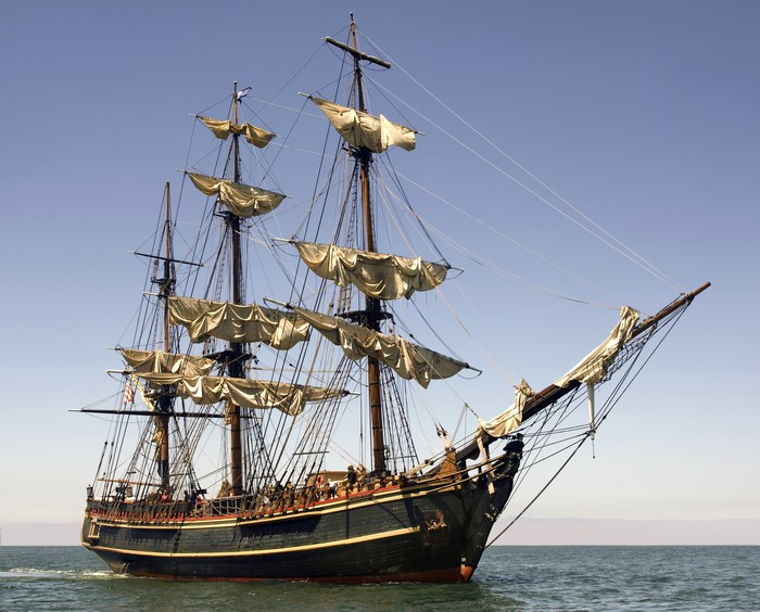 Tall ship sailing on the ocean