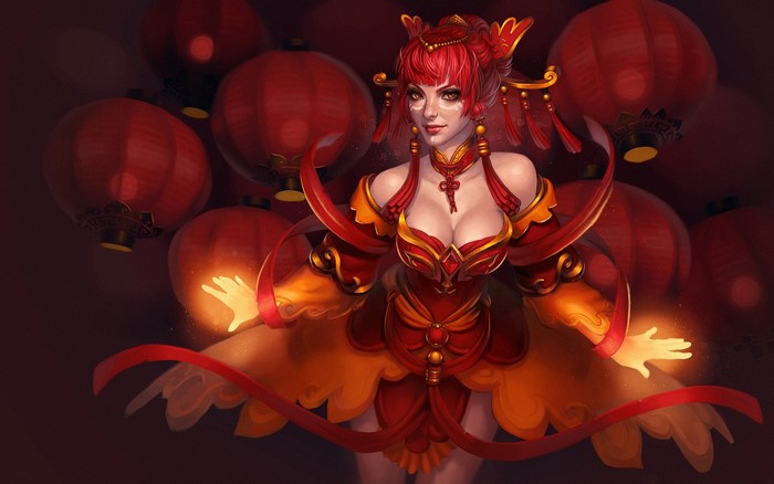 Lina from DOTA 2 with red lanterns
