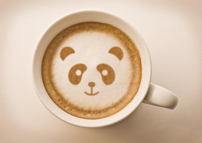 Latte art panda face in a coffee cup