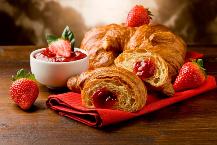 Croissants with Strawberry Jam and Strawberries