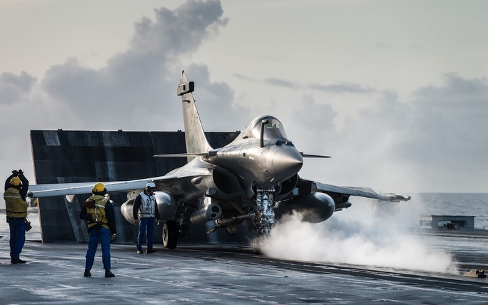 French Rafale fighter jet on aircraft carrier deck