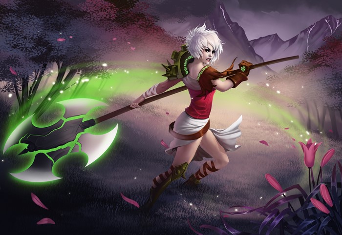 Riven from League of Legends with a battle axe