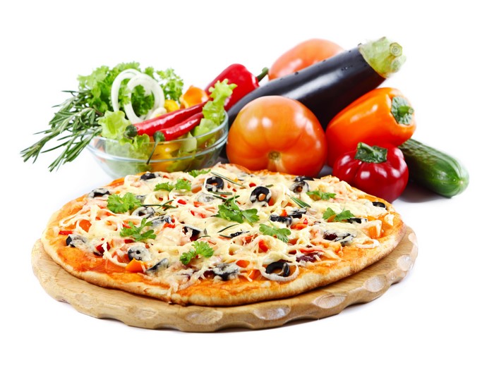 Pizza with Vegetables and Salad