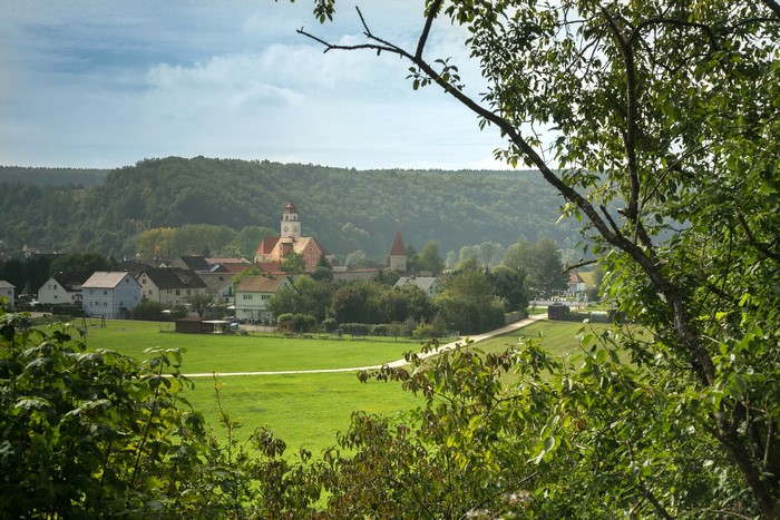 Dollnstein, Germany with church and fields