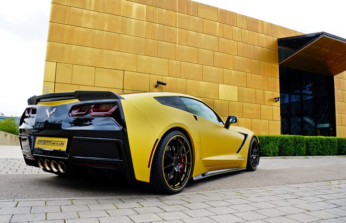 Yellow GeigerCars Corvette C7 Stingray from behind