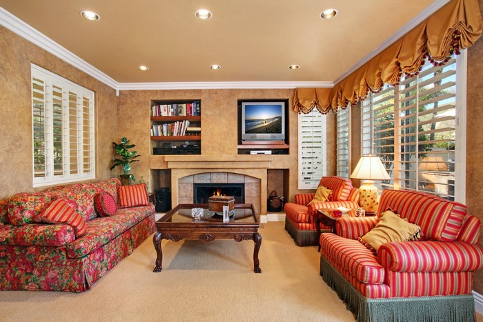 Living room with sofas and fireplace