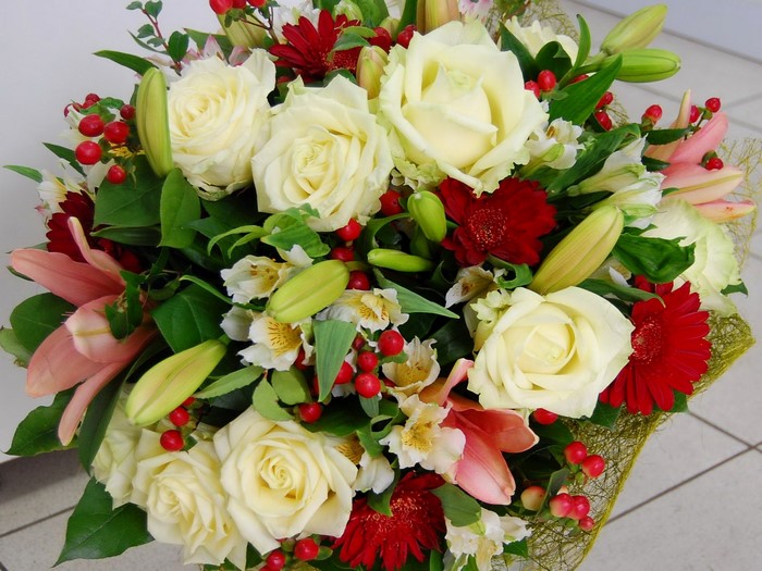 Bouquet of Roses, Gerberas, Alstroemeria, and Lilies