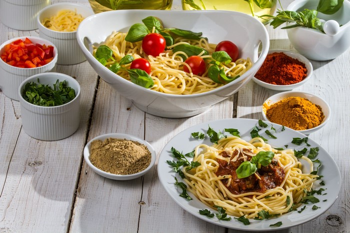 Spaghetti with Tomatoes, Basil, and Spices