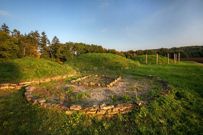 Ancient burial mounds and stone labyrinth in Bavaria, Germany