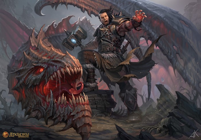 Warrior fighting a dragon in Dragon Eternity