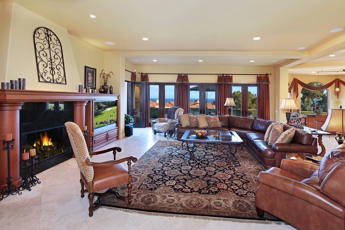 Luxury Living Room with Fireplace and Ocean View
