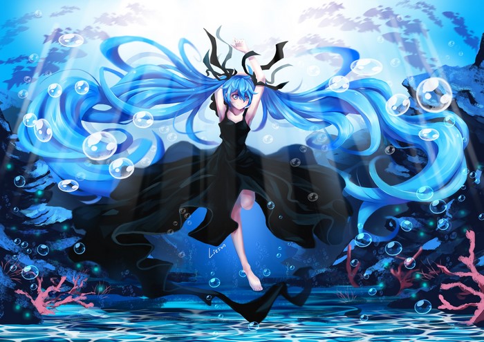Hatsune Miku from Vocaloid underwater