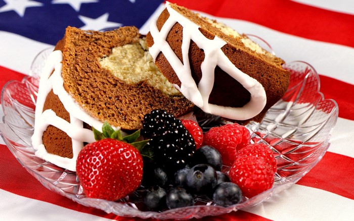 Cake with berries on American flag