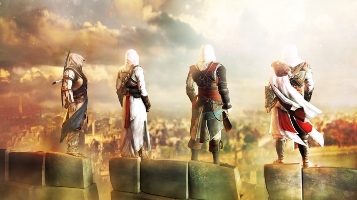 Assassins from Assassin's Creed standing on a ledge