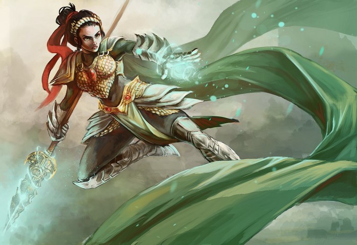 Warrior woman with spear and magic