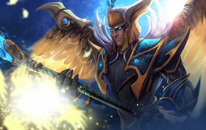 Skywrath Mage from DOTA 2 with wings and staff