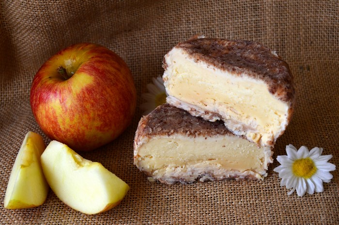 Cheese and apples on burlap