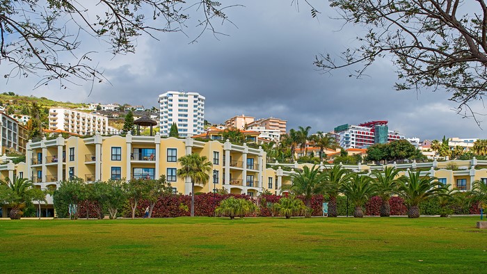 Resorts and houses on a hillside in Funchal, Madeira, Portugal
