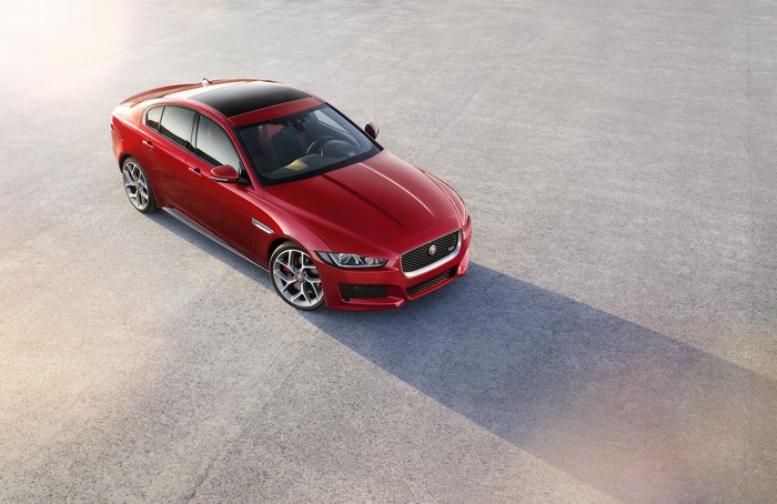 Red Jaguar XE from above