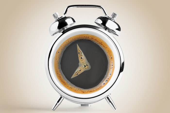 Alarm clock filled with coffee