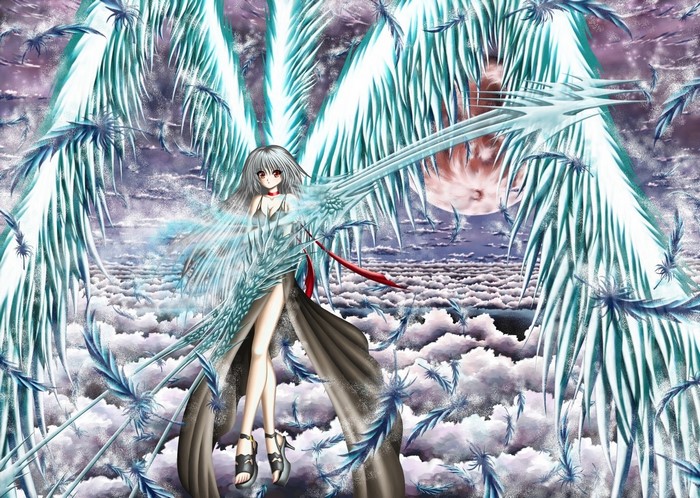 Angel with large wings and a sword